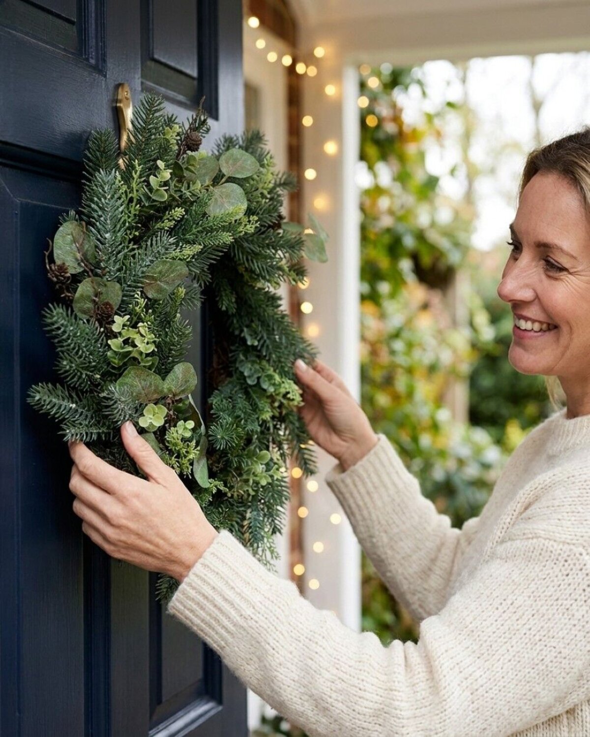 60cm Botanical Mixed Foliage Christmas Wreath With Pine Cones — image 3