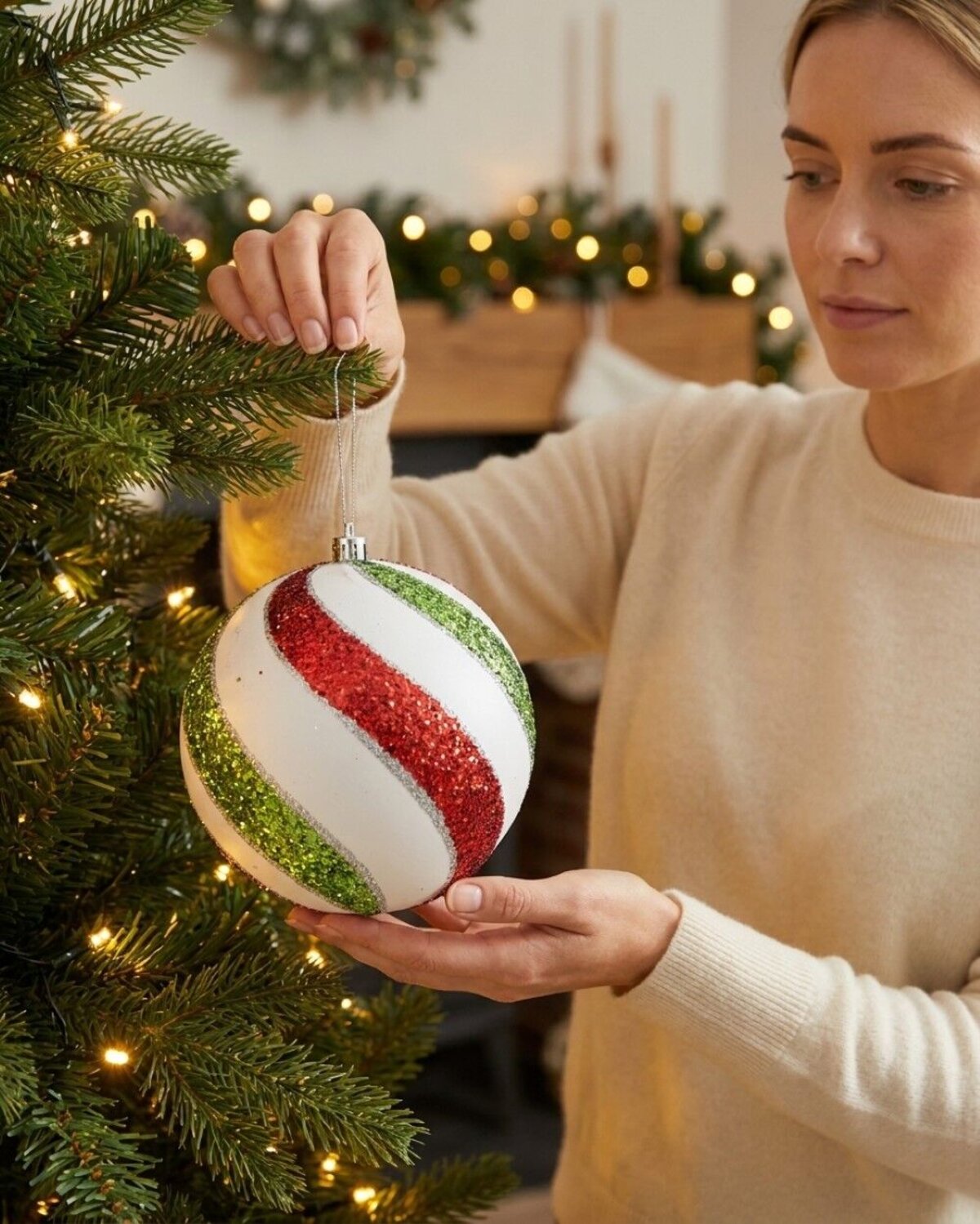 3x Dynamic White Signature Heritage Glitter Swirl Baubles | 12cm — image 3
