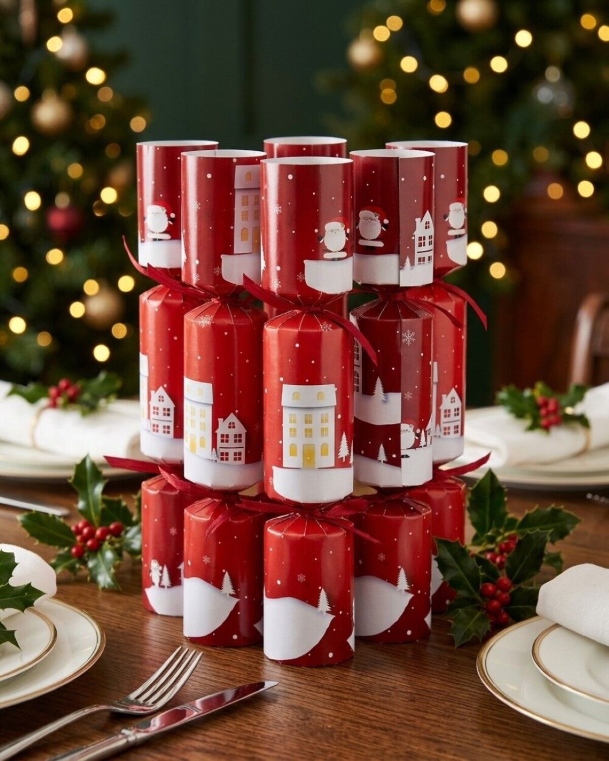 50x Town Scene With Santa Pattern Christmas Bon Bons (Crackers) | 30cm — image 2