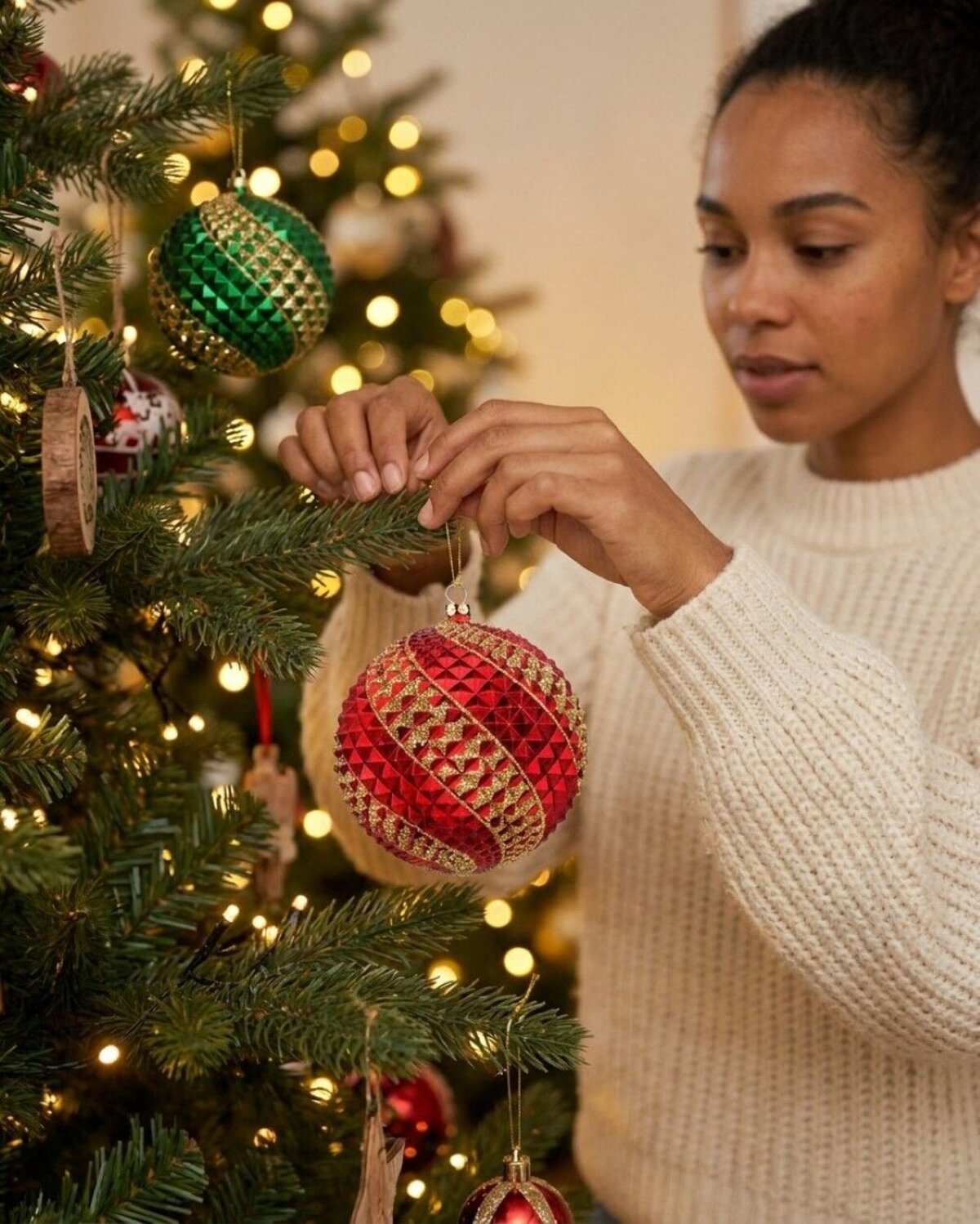 4x Dynamic Red & Green Signature Durian Gold Swirl Baubles | 10cm — image 3