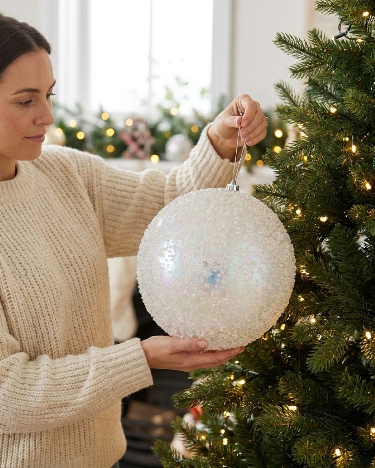 Clear Iridescent Beaded Monumental Large Display Bauble | 30cm — image 3