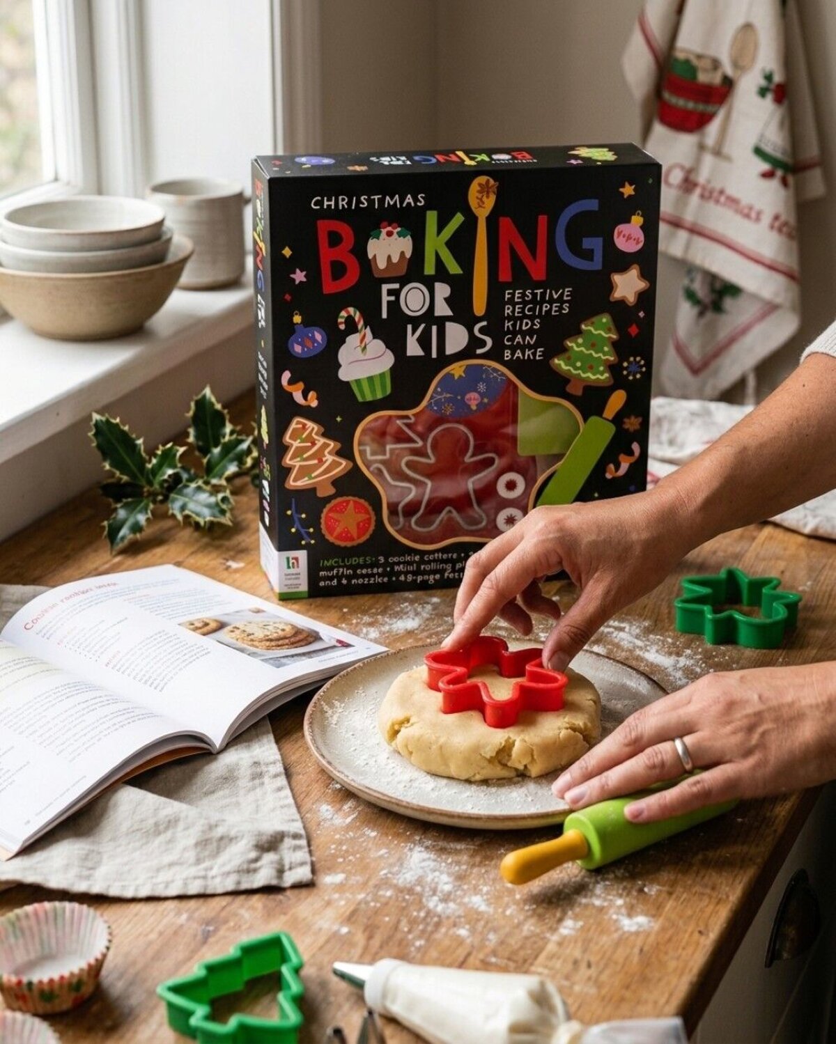 Kids Christmas Baking & Cookie Cutter Kit With 48-Page Recipe Book | 11 Pieces — image 4