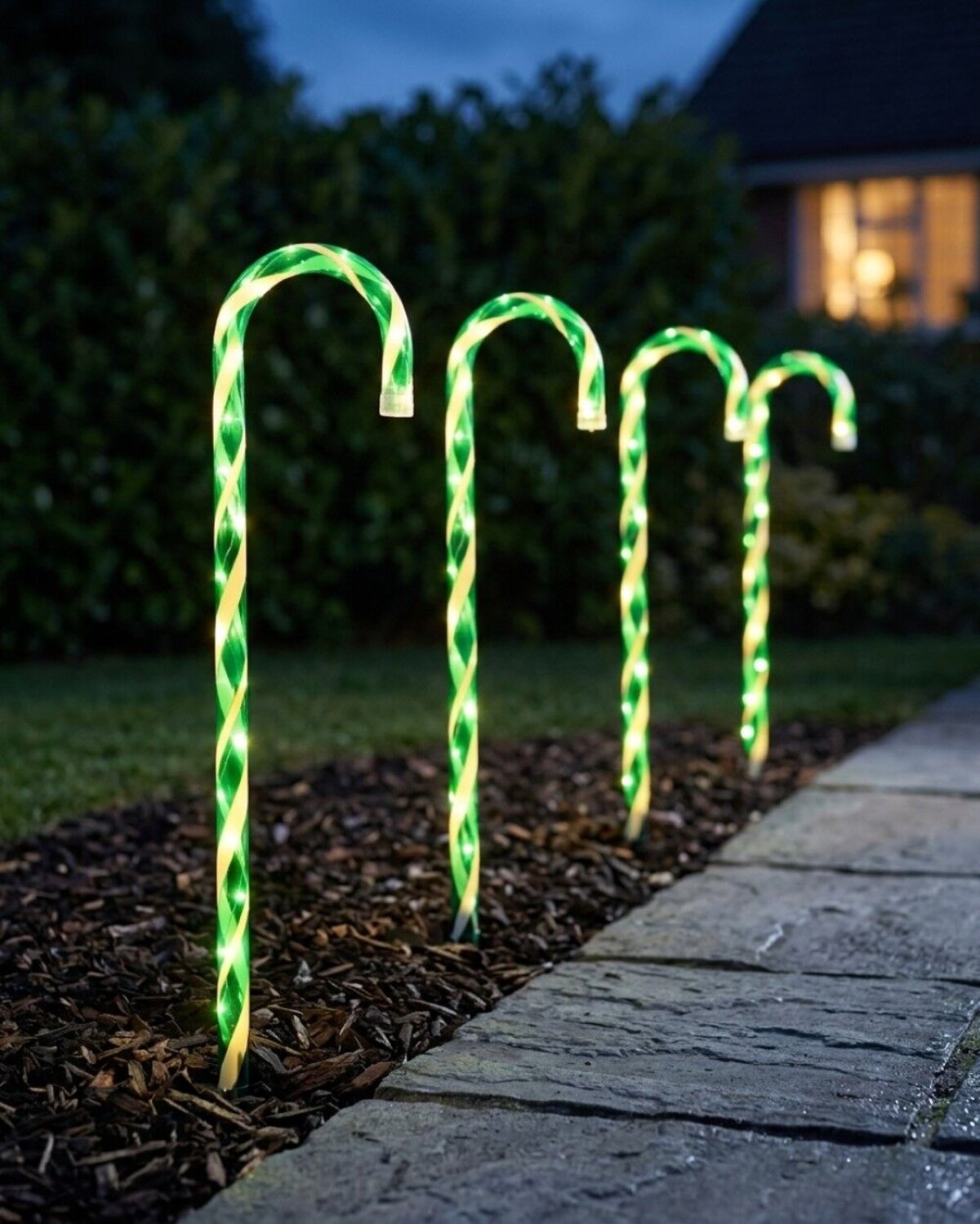 4x LED Christmas Candy Cane Path Lights - Green & White Garden Stakes | 80cm — image 2