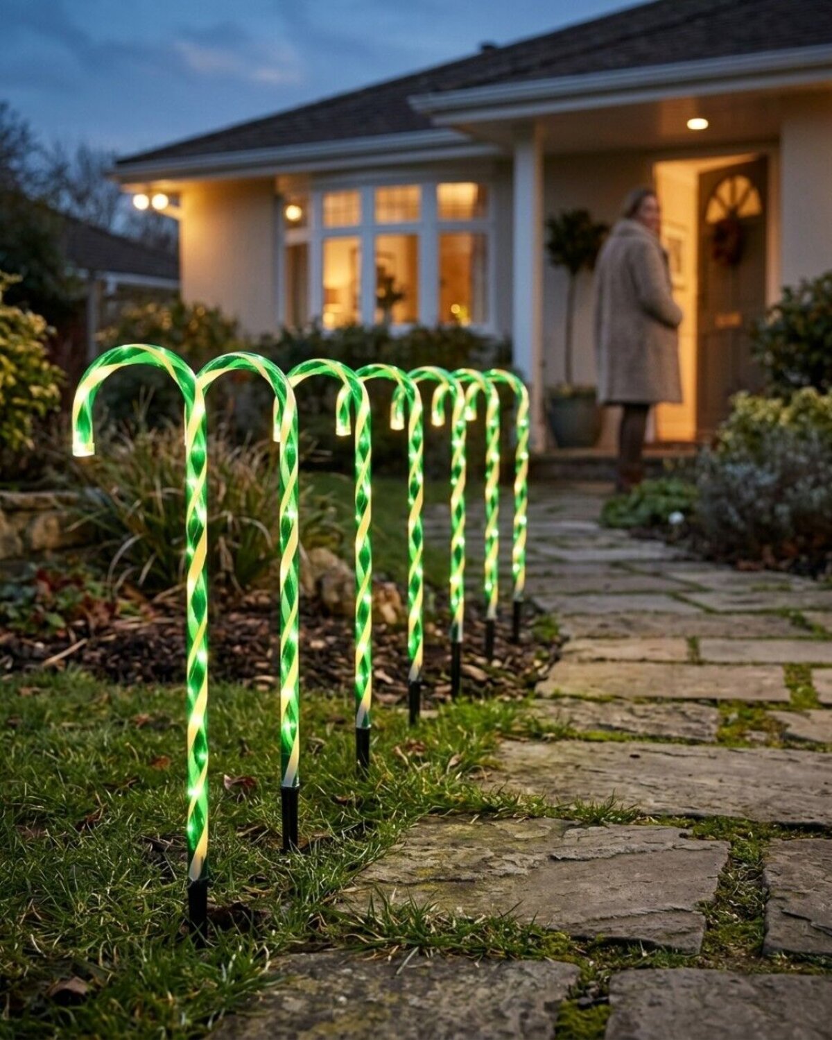 4x LED Christmas Candy Cane Path Lights - Green & White Garden Stakes | 80cm — image 4
