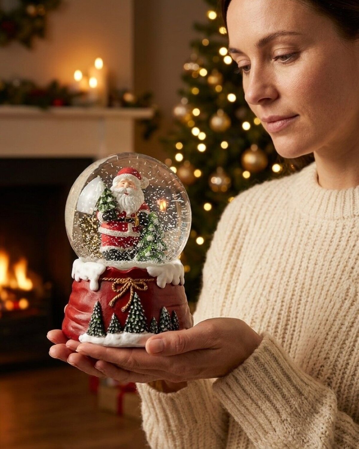 10cm Santa & Pine Trees Wind Up Musical Waterball Snow Globe — image 3