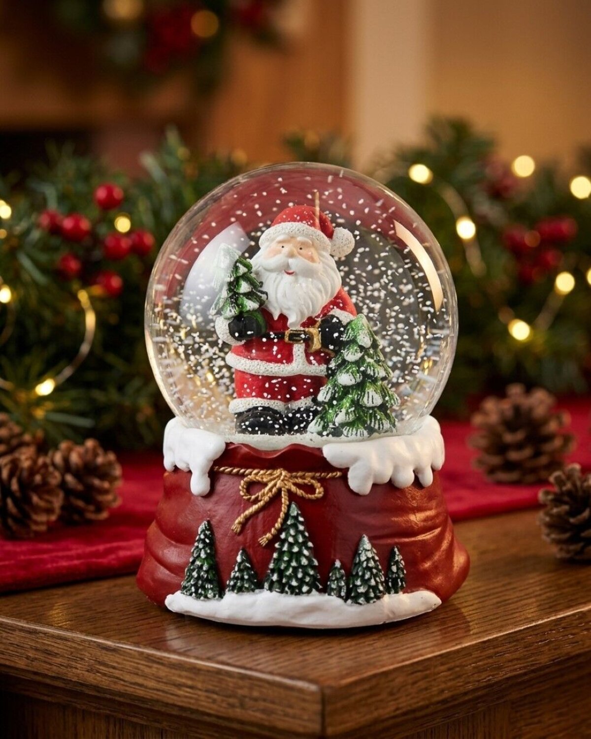 10cm Santa & Pine Trees Wind Up Musical Waterball Snow Globe — image 2