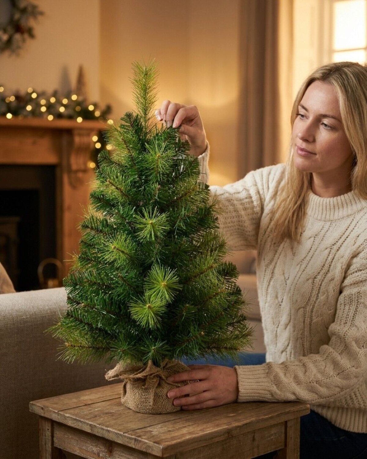 65cm Balsam Pine & Fir Needle Tabletop Tree | 104 Tips & Burlap Base — image 3