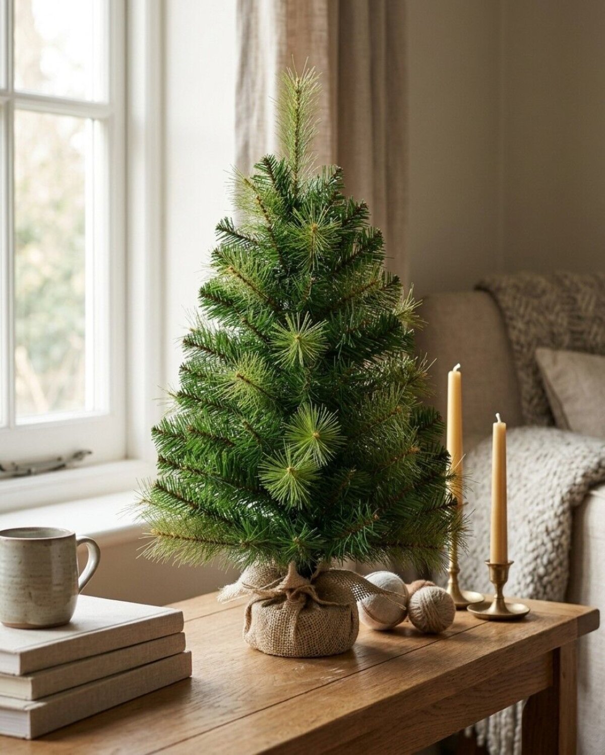 65cm Balsam Pine & Fir Needle Tabletop Tree | 104 Tips & Burlap Base — image 2