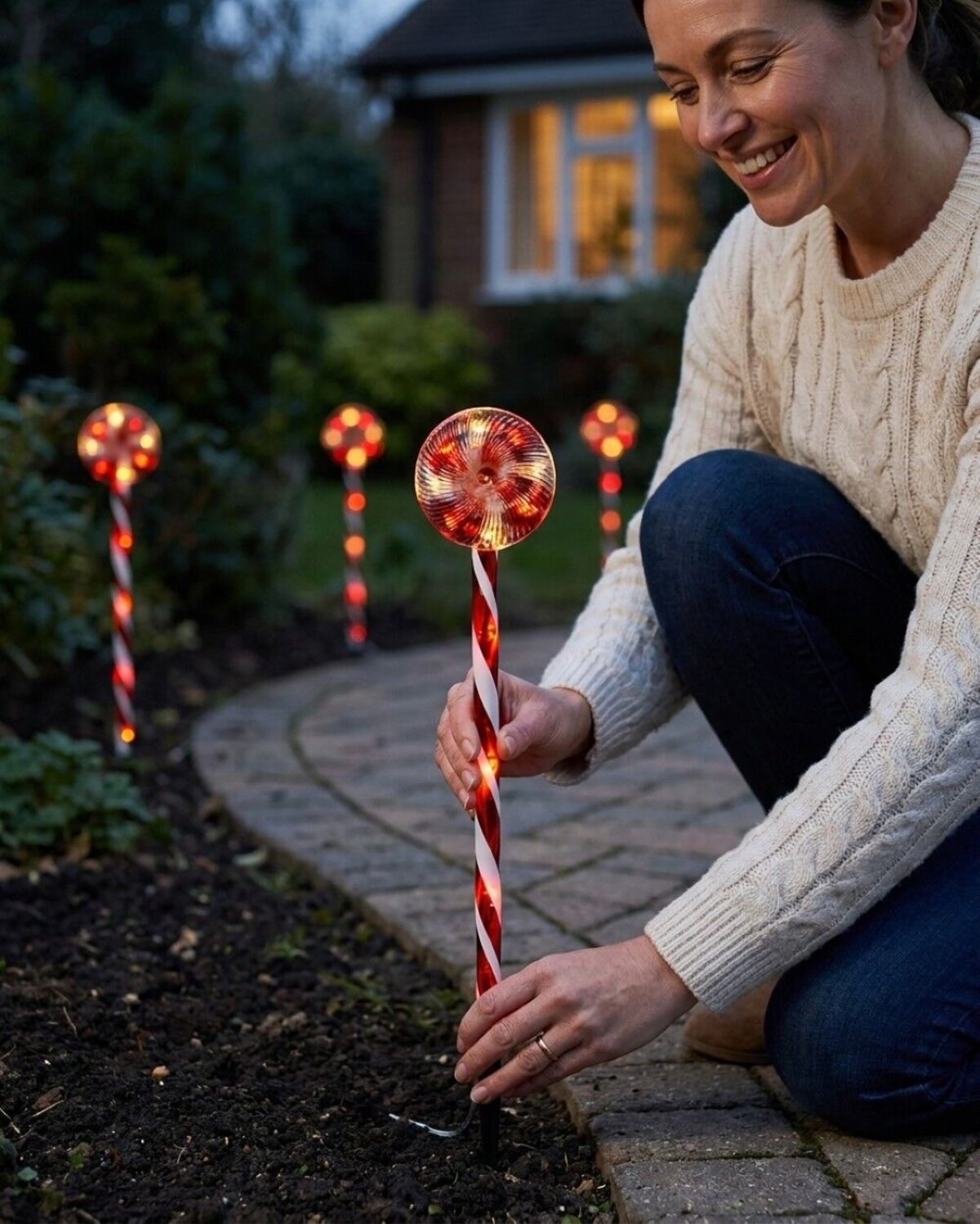 6x LED Christmas Lollipop Path Lights - Red & White Candy Swirl Stakes | 50cm — image 3