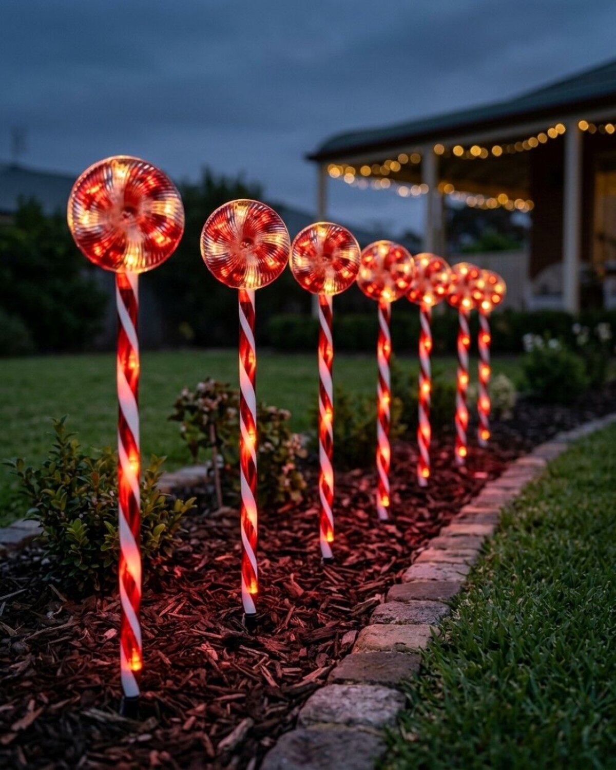 6x LED Christmas Lollipop Path Lights - Red & White Candy Swirl Stakes | 50cm — image 2