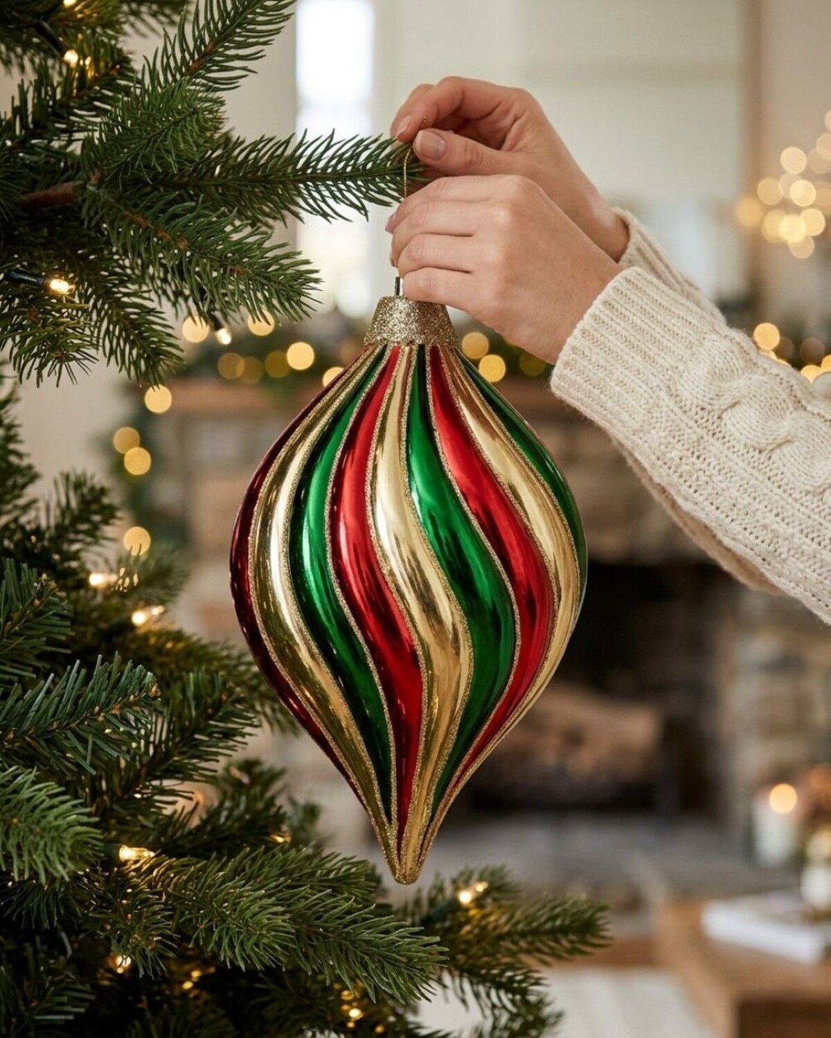 Red Green & Gold Stripe Whimsical Monumental Onion Drop | 28cm — image 4