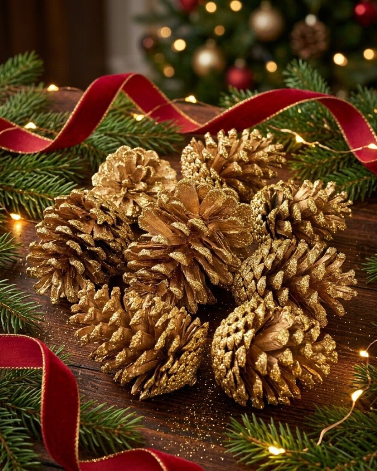 Natural Large Gold Glittered Pinecones | 200g — image 2