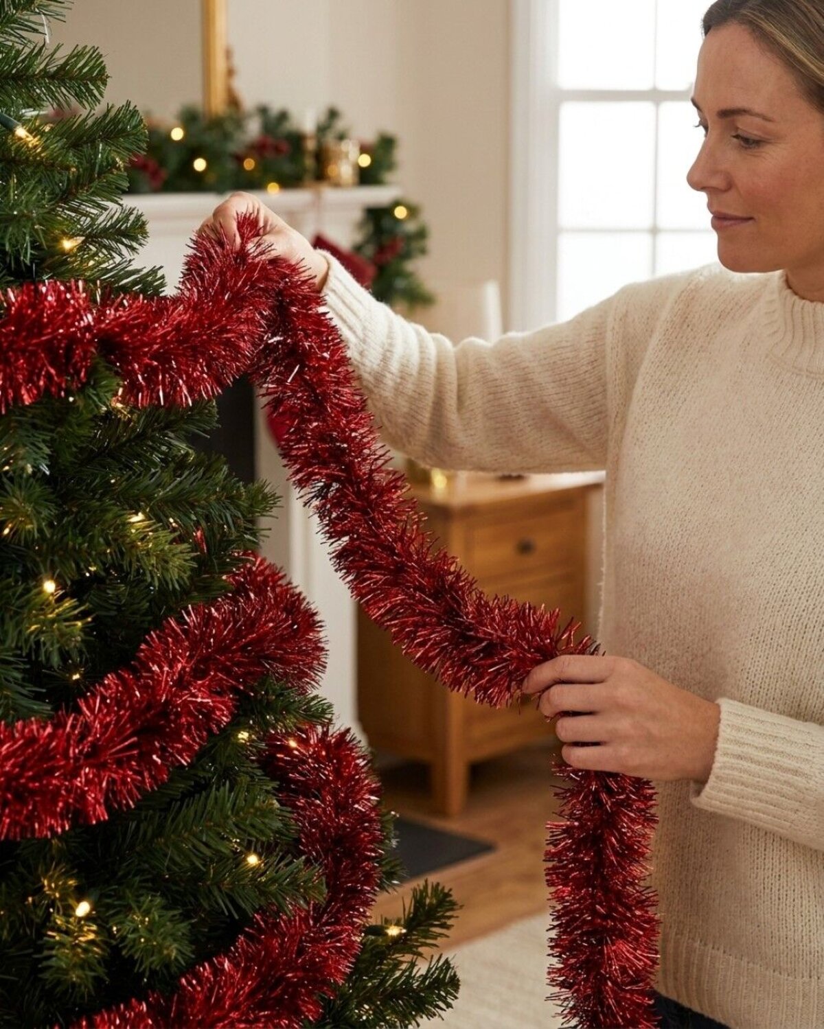Premium 8ply Red Metallic Fir Christmas Tinsel Garland | 5m x 10cm — image 3