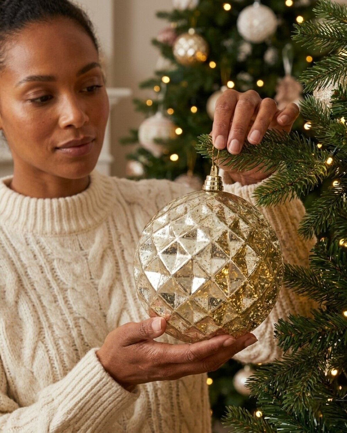 Champagne Mercury Majestic Diamond Textured Large Display Bauble | 20cm — image 3