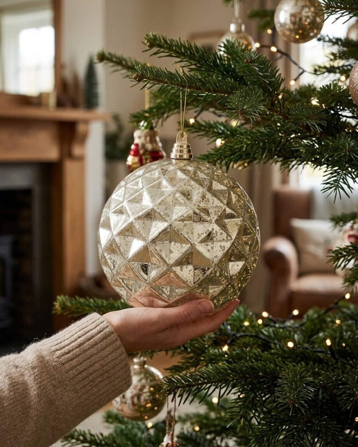 Champagne Mercury Majestic Diamond Textured Large Display Bauble | 20cm — image 4