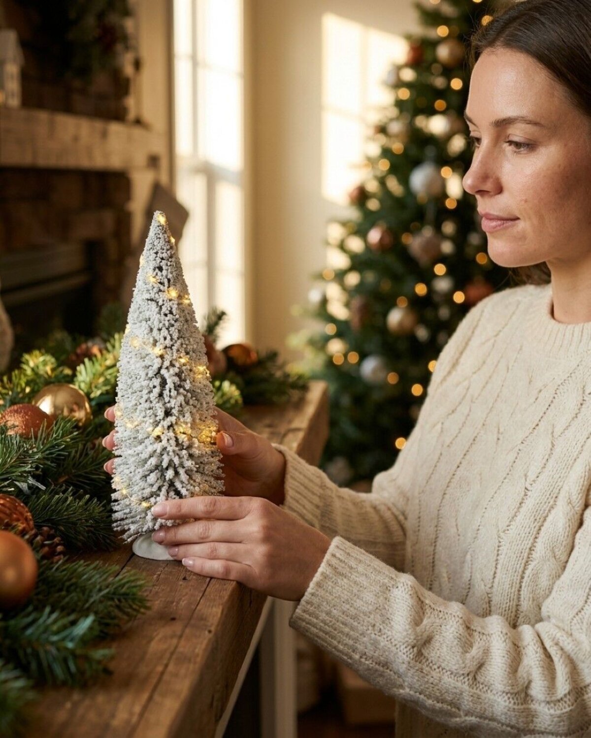 White Snow Flocked LED Pine Tree Village Scenery | 31cm — image 3