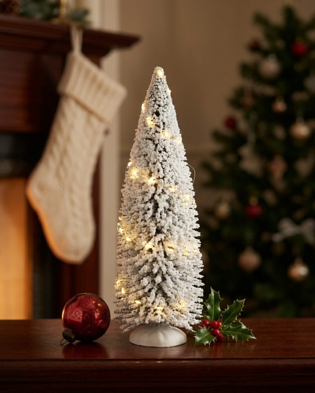 White Snow Flocked LED Pine Tree Village Scenery | 31cm — image 2