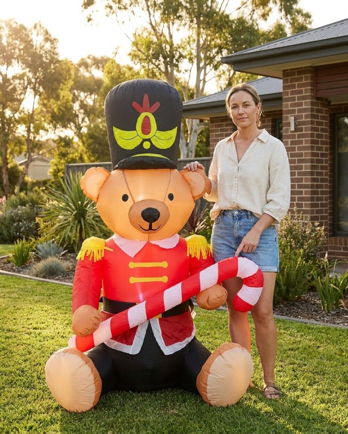 1.6m Teddy Bear Soldier With Candy Cane | LED Outdoor Inflatable — image 3