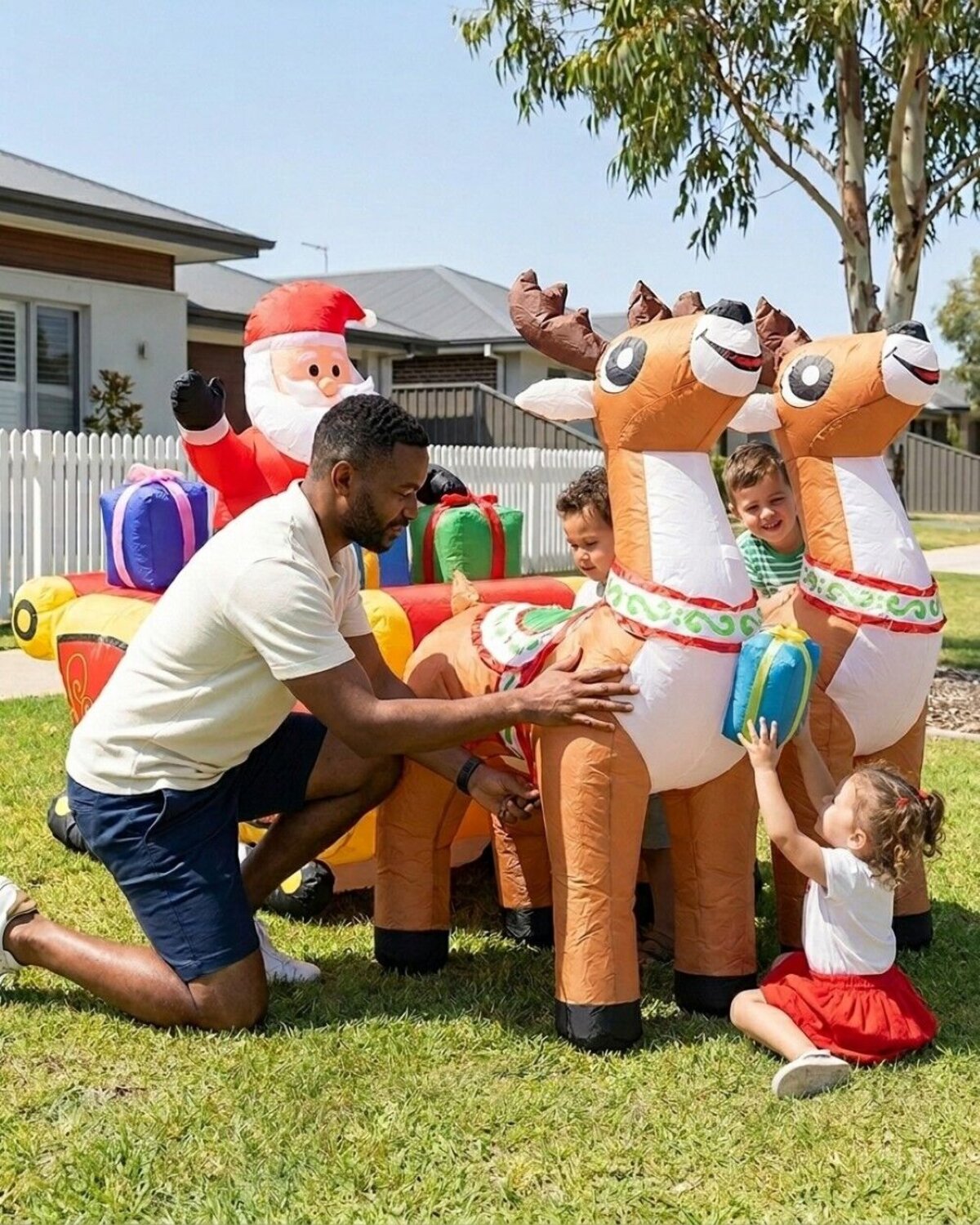 2.1m Santa In Sleigh With Two Reindeer | LED Outdoor Inflatable — image 3