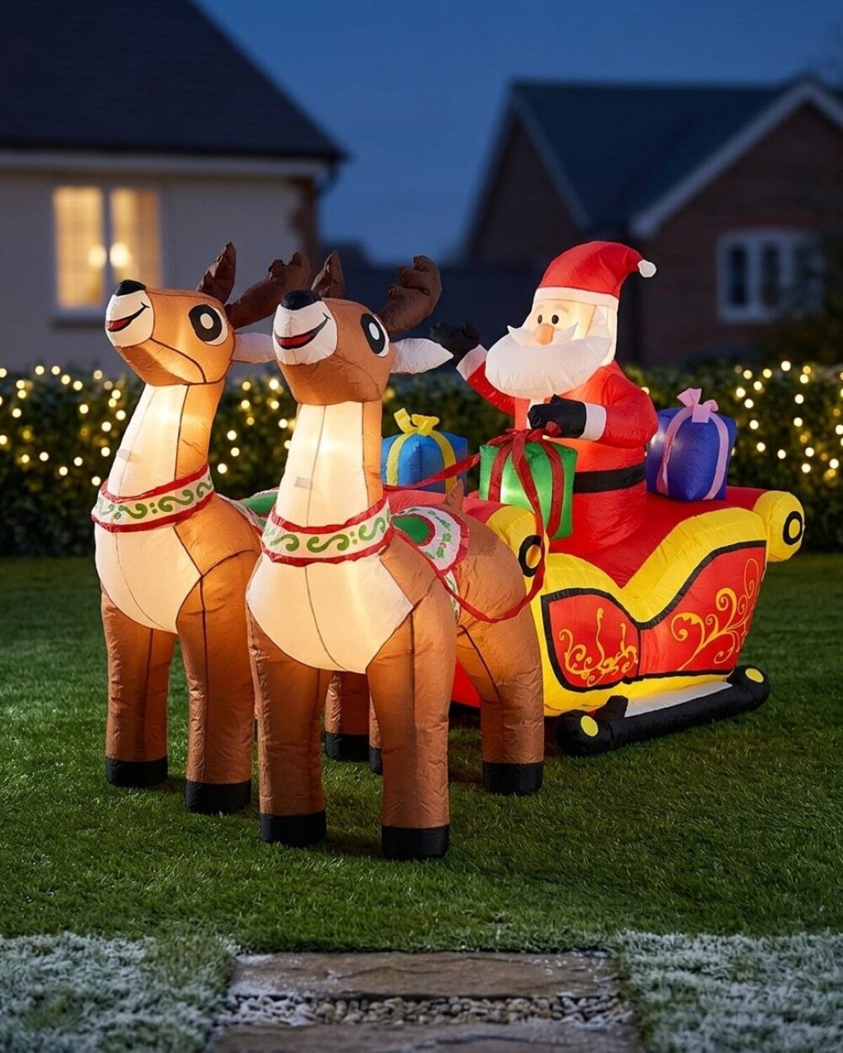 2.1m Santa In Sleigh With Two Reindeer | LED Outdoor Inflatable — image 2