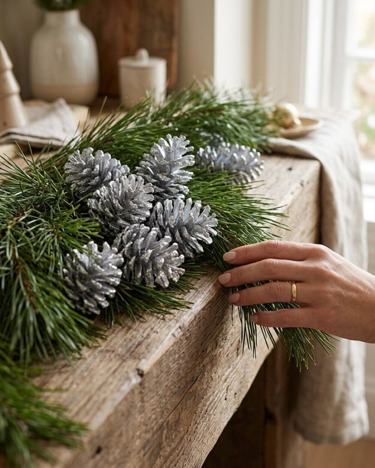 Natural Large Silver Glittered Pinecones | 200g — image 4