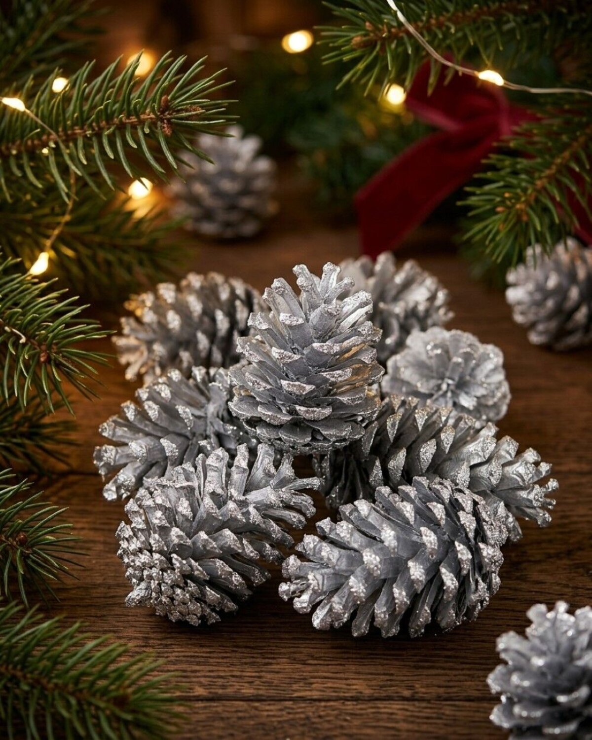 Natural Large Silver Glittered Pinecones | 200g — image 2