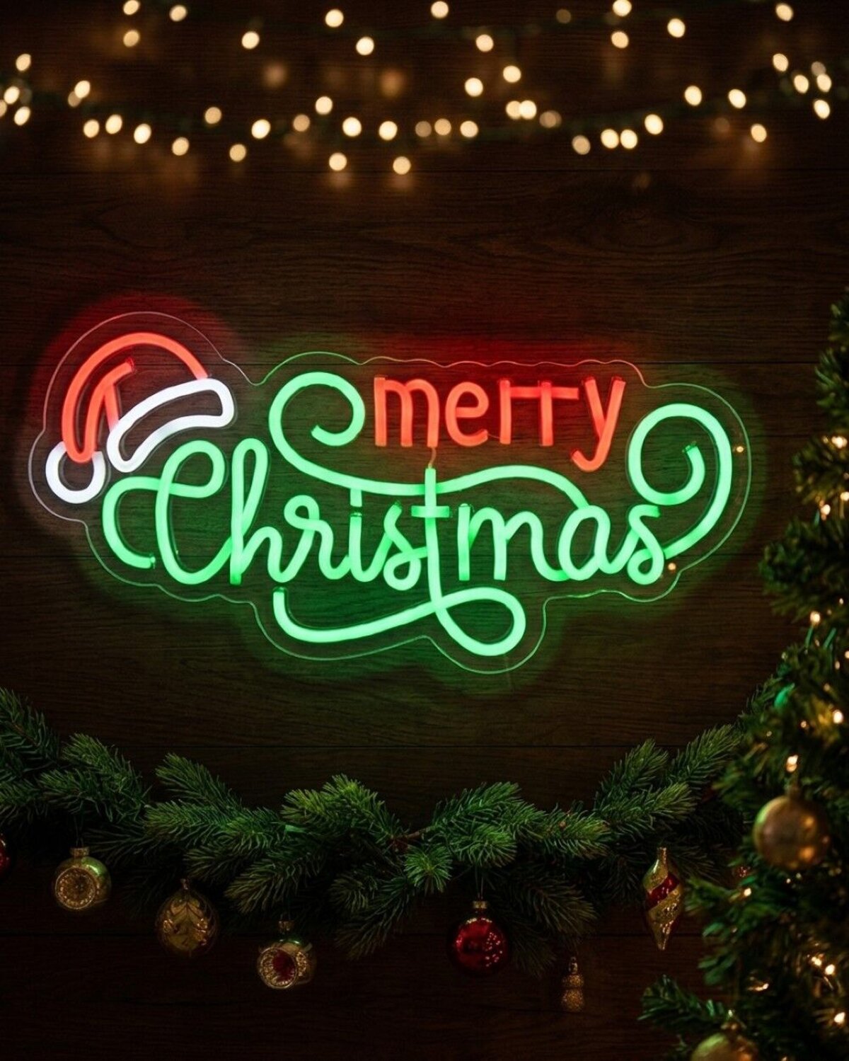 42cm Merry Christmas & Santa Hat Neon LED Display On Acrylic Board — image 4