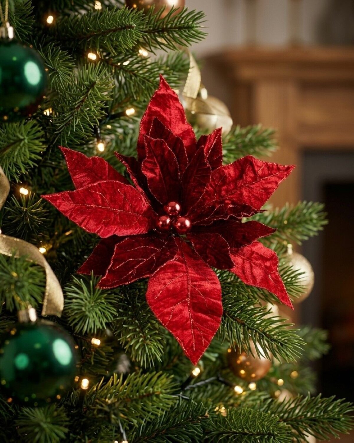 Giant Red Velour Poinsettia With Glitter Christmas Tree Clip Pick | 55cm — image 2