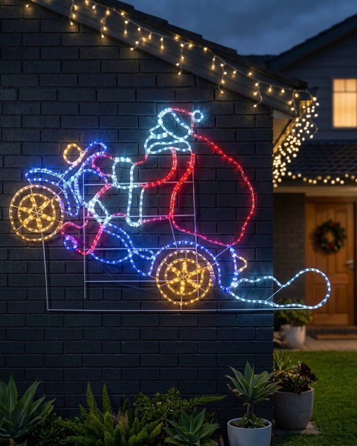 1.5m Dynamic Taking Off Santa On Motorcycle Christmas LED Light Display — image 4