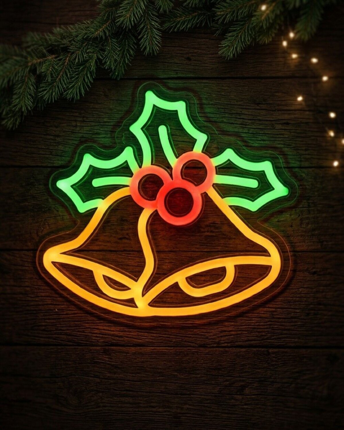 24cm Christmas Bells Holly & Berries Neon LED Light Display On Acrylic Board — image 4