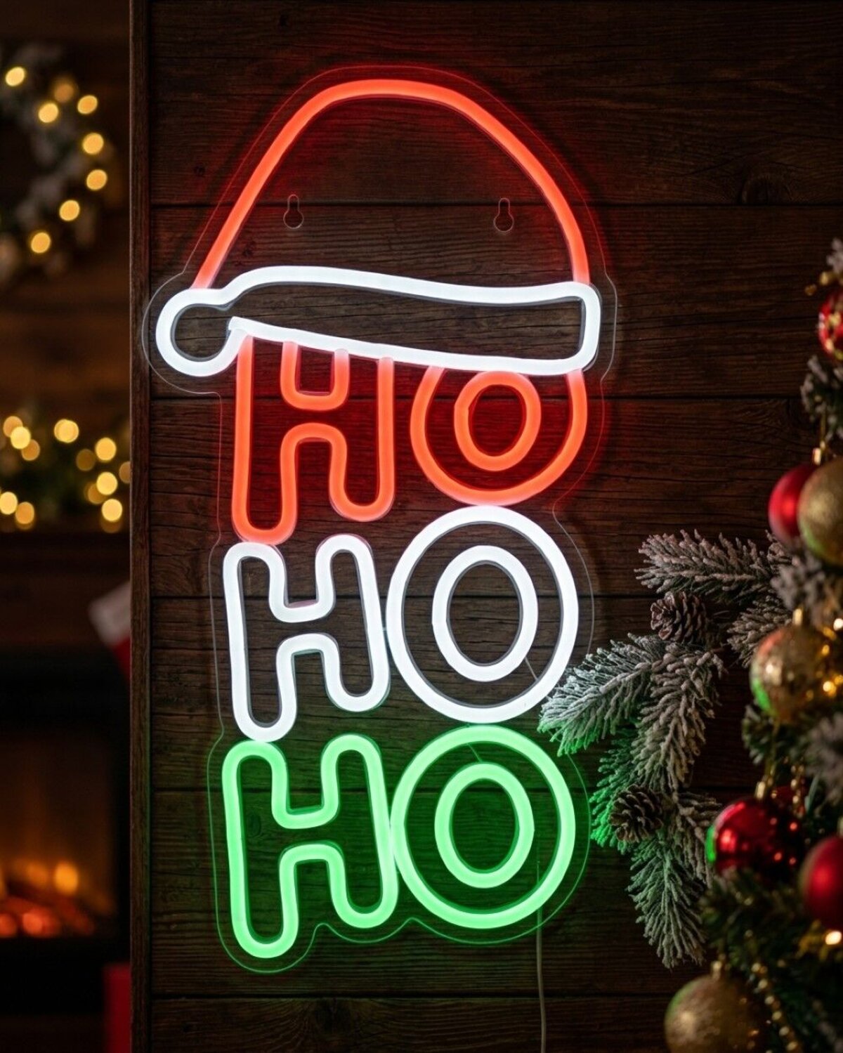 40cm Vertical Ho Ho Ho & Santa Hat Neon LED Light Display On Acrylic Board — image 2