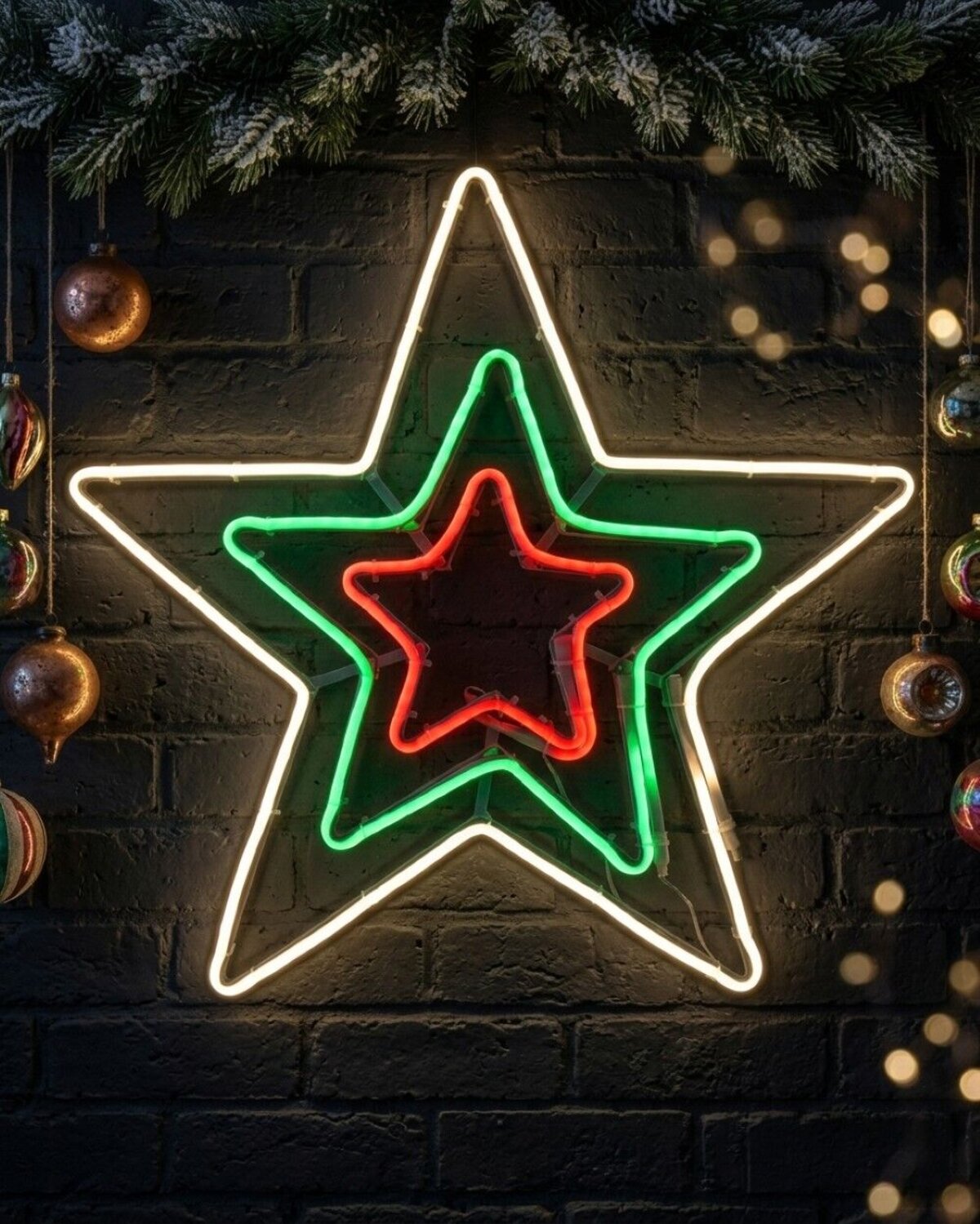 51cm Concentric Stars Outdoor Red Green & Cool White Neon LED Light Display — image 2