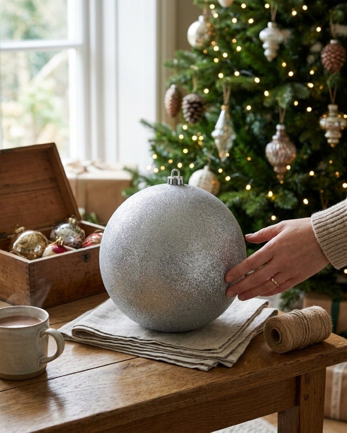 Majestic Silver Glitter Large Display Bauble | 20cm — image 4
