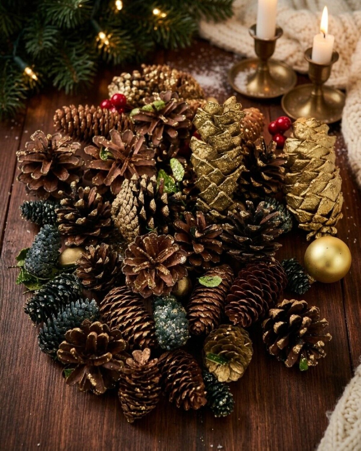 Natural Gold & Green Pinecone, Berry & Foliage Mix | 300g — image 2