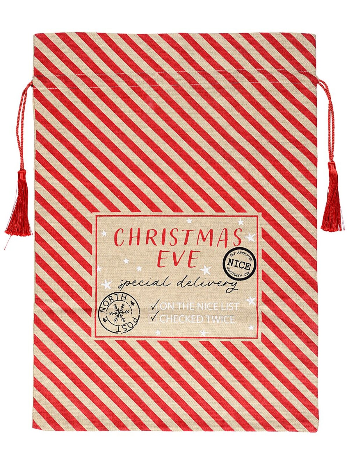 Natural Jute Red Striped Special Delivery Christmas Eve Santa Sack | 70cm — image 5