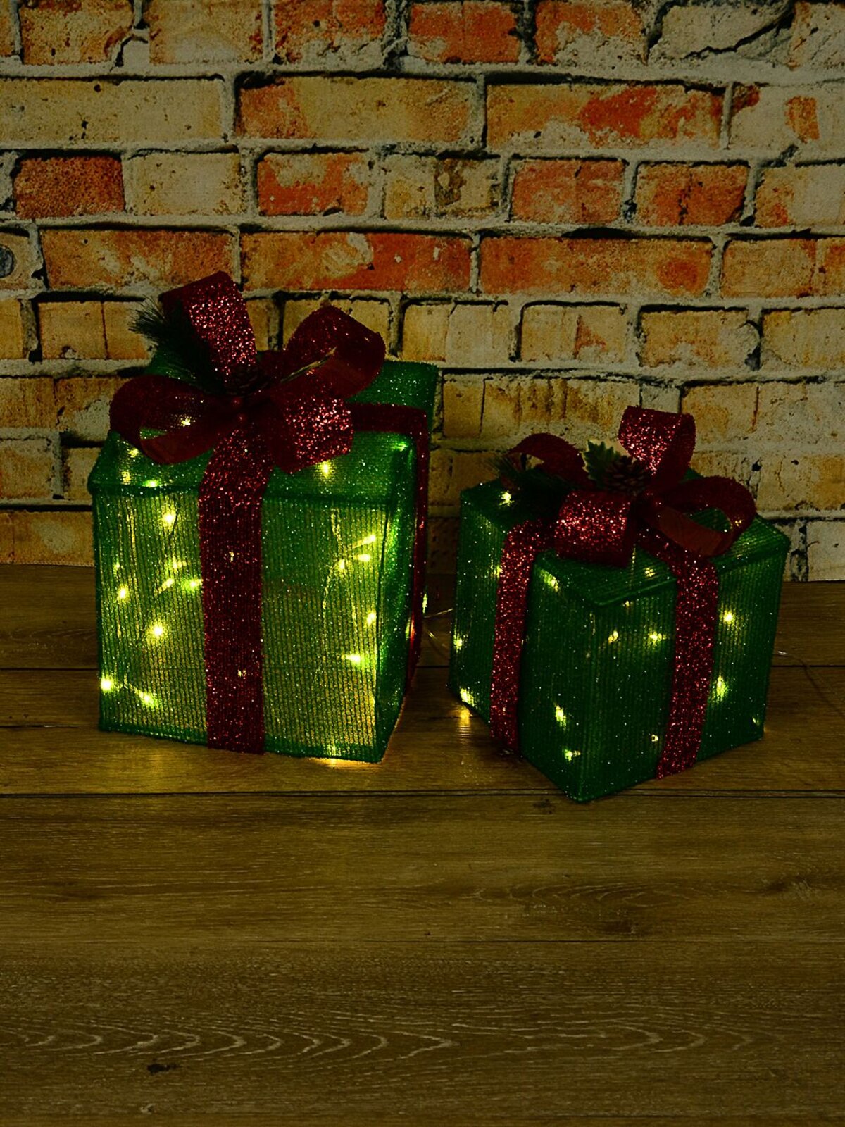 Green Glitter Mesh 3D Gift Box LED Display Set | 25cm & 20cm — image 5