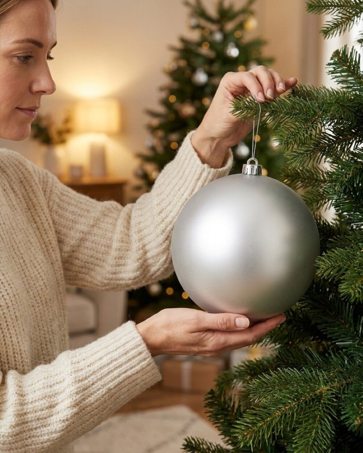 Majestic Brushed Silver Large Display Bauble | 20cm — image 3