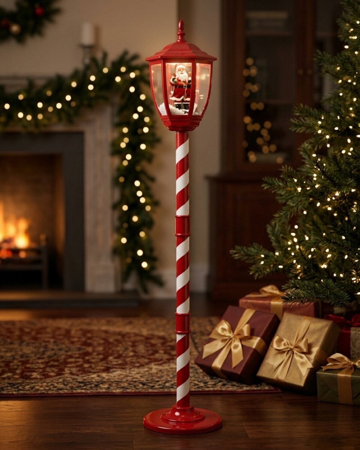 1.5m Snowing Santa Musical Christmas Street Lamp Post | USB Indoor Display — image 2