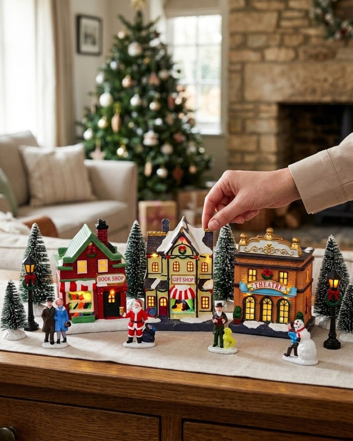 17 Piece Christmas Village Set With Theatre, Bookshop & Gift Store Figures — image 4