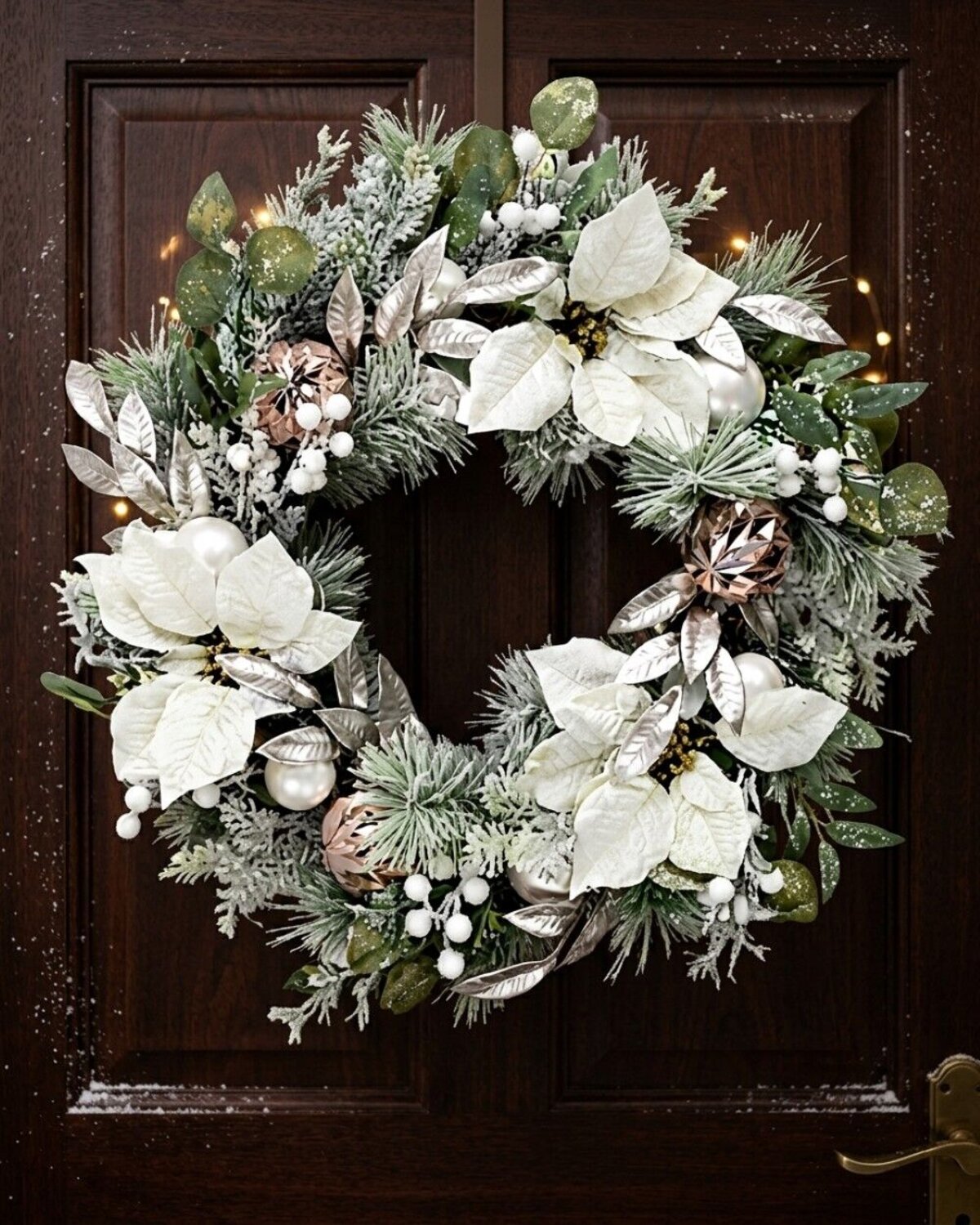58cm Blush Meadow Flocked Wreath | Elegant Poinsettia & Gold Botanicals — image 2