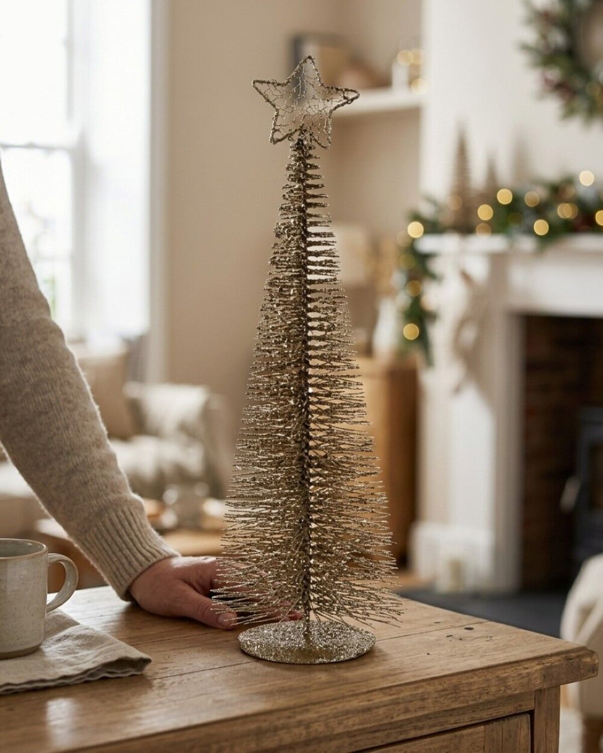 45cm Glitter Frost Champagne Wire Tabletop Tree Ornament — image 4