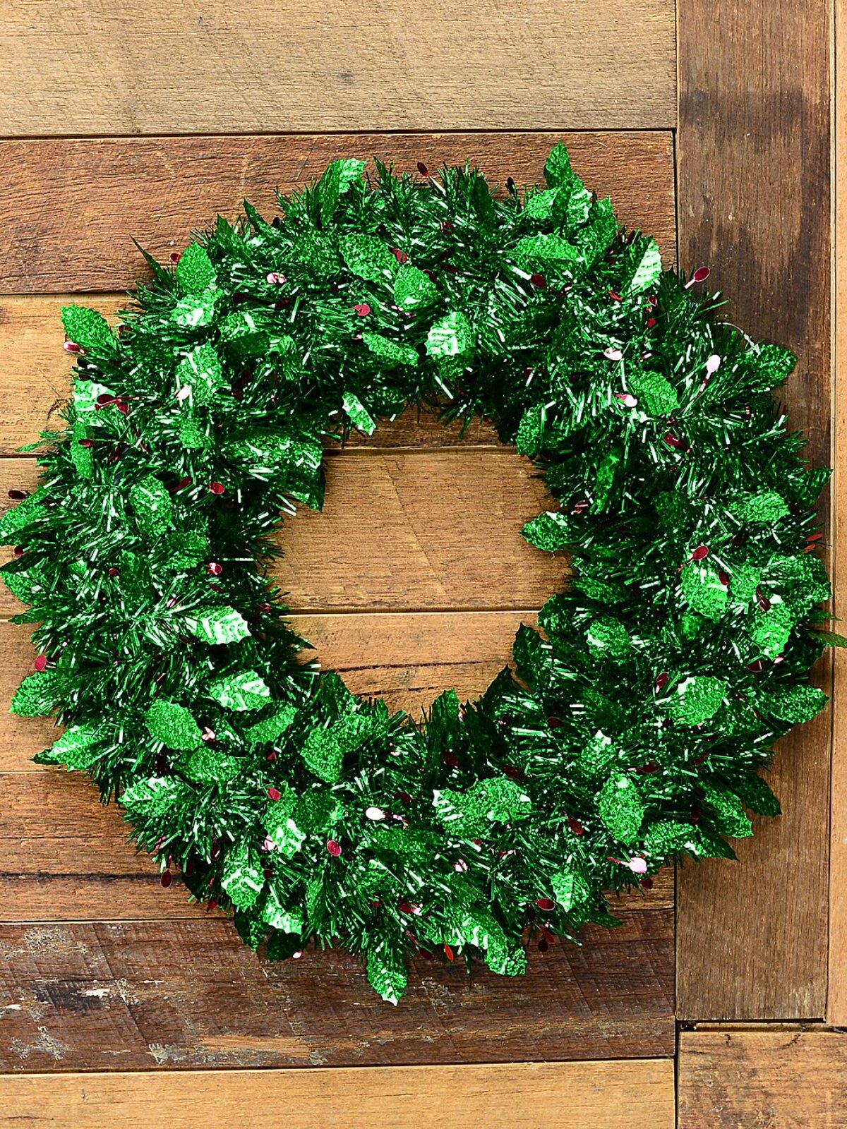 42cm Holly Leaf & Berry Shimmer Tinsel Christmas Wreath — image 5