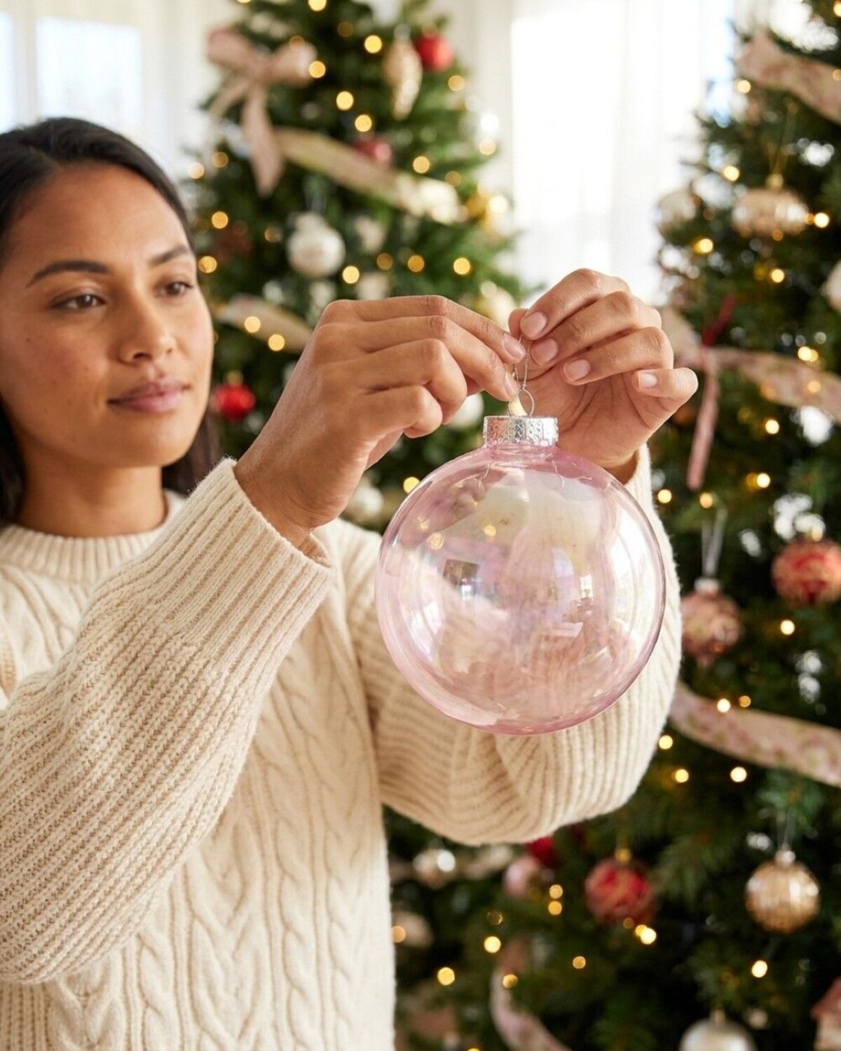 2x Lustrous Pink Tinted Grand Iridescent Soap Bubble Baubles | 15cm — image 3