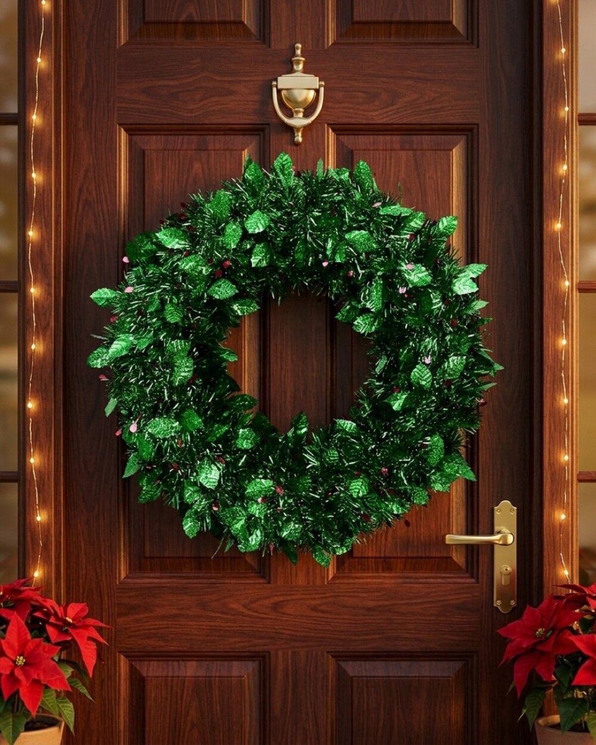42cm Holly Leaf & Berry Shimmer Tinsel Christmas Wreath — image 2