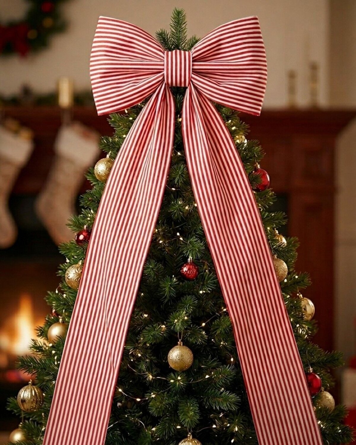 Red & White Candy Cane Stripe Front Door Bow & Ribbon Sash | 1.6m — image 4