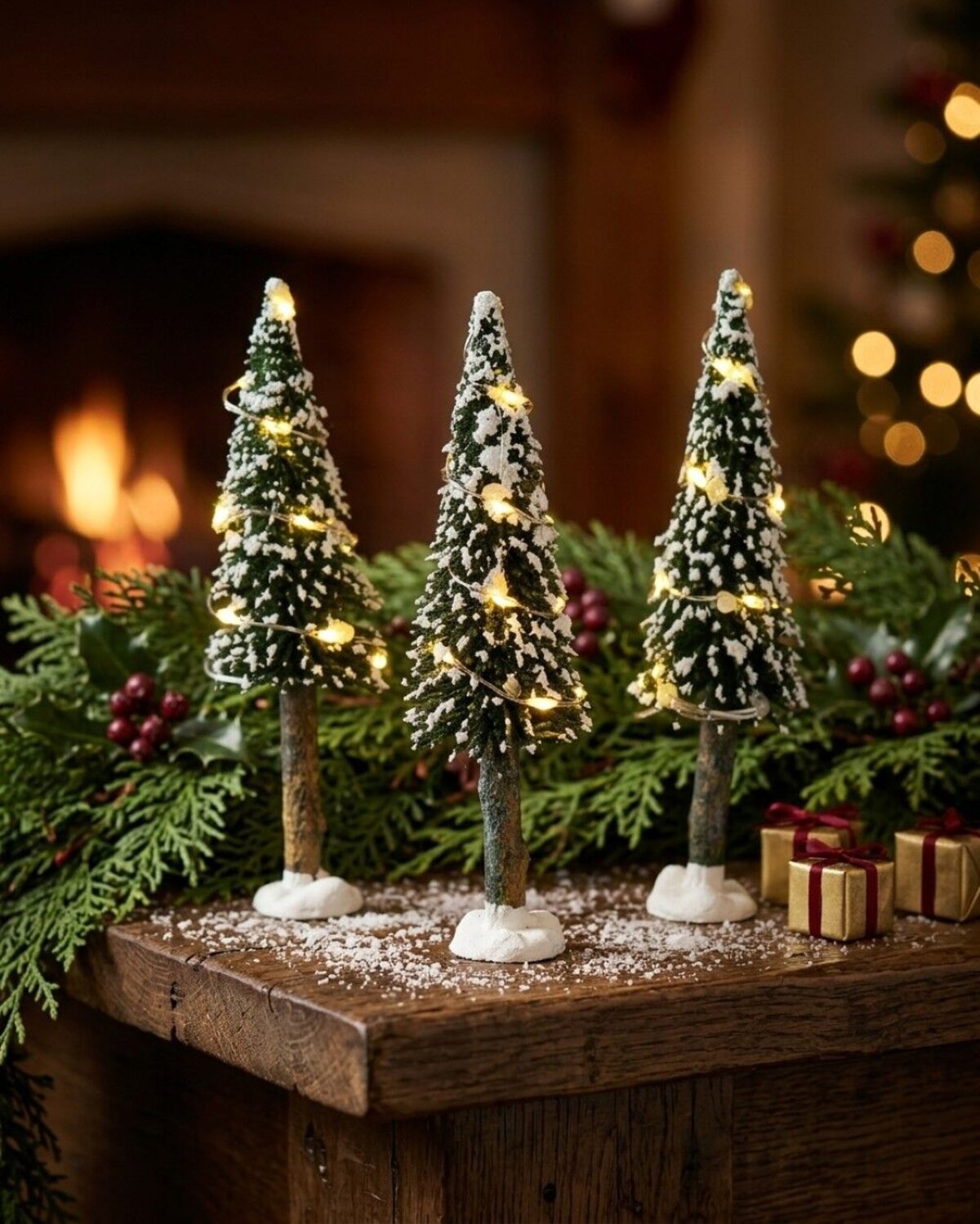 3x Snow Flocked LED Pine Trees Village Scenery | 14cm — image 2