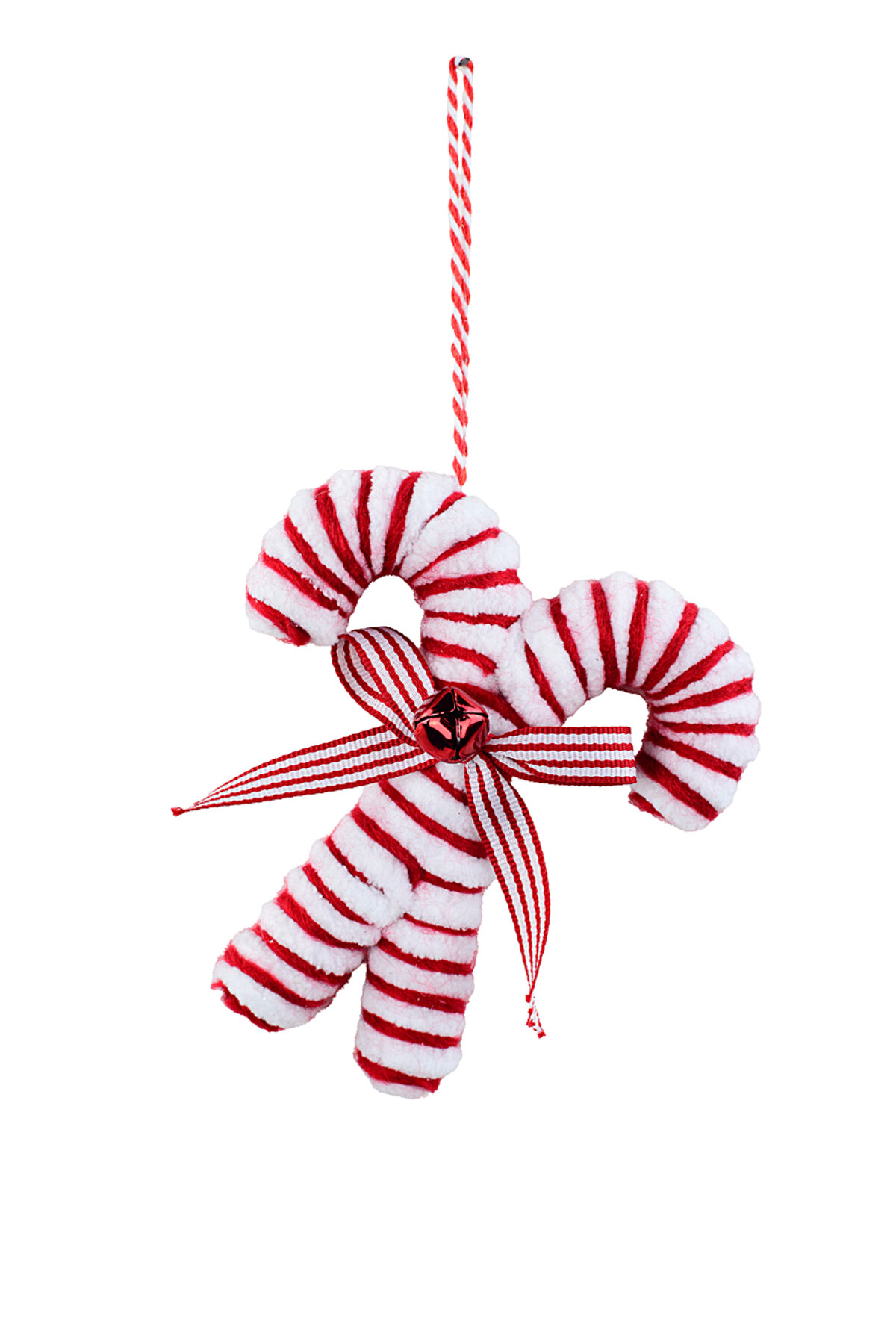 3x Classic Red & White Signature Plush Chenille Candy Cane Ornaments | 12cm