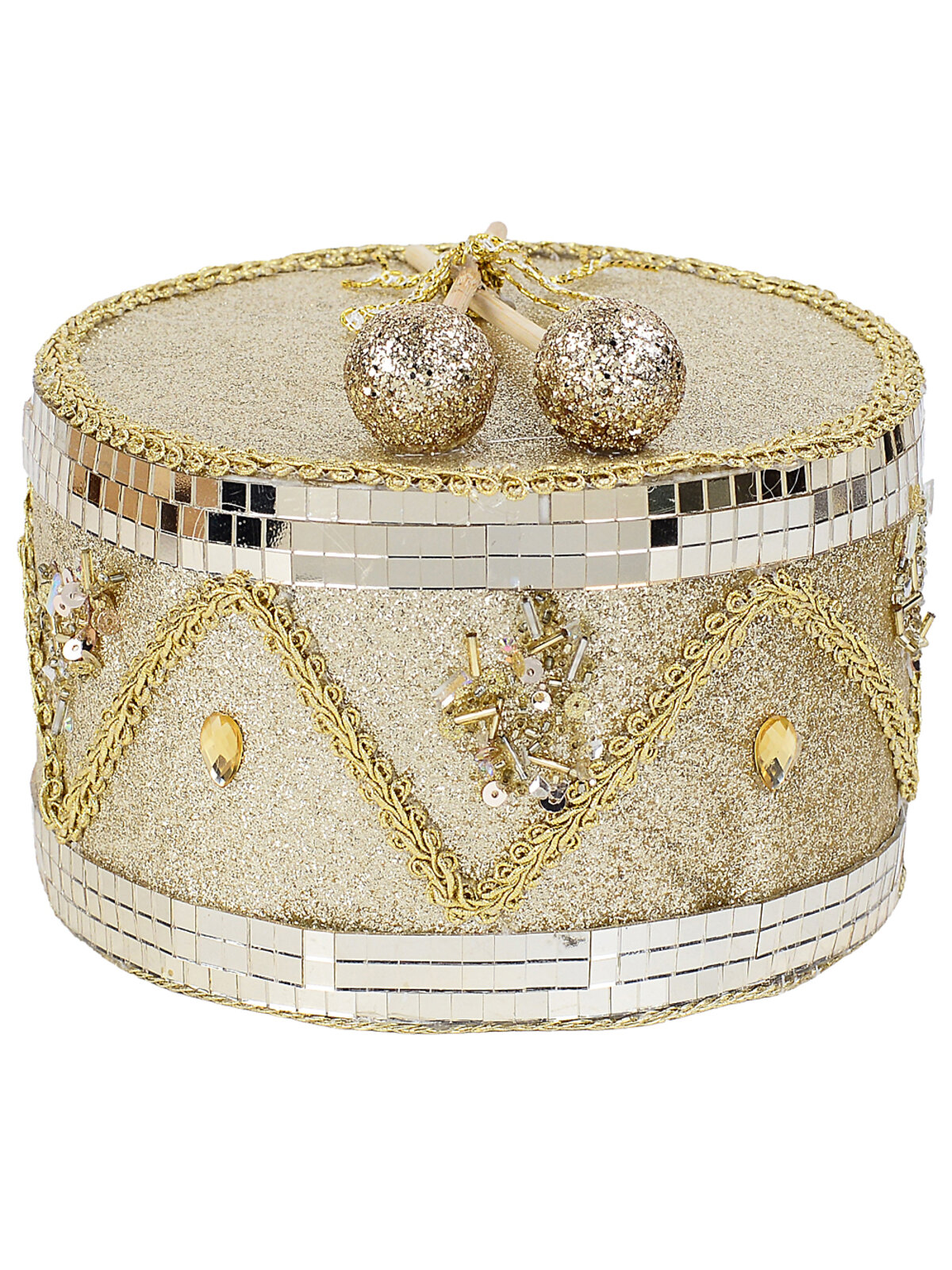 Dynamic Antique Gold & Platinum Mirror Bespoke Festive Mosaic Drum | 15cm