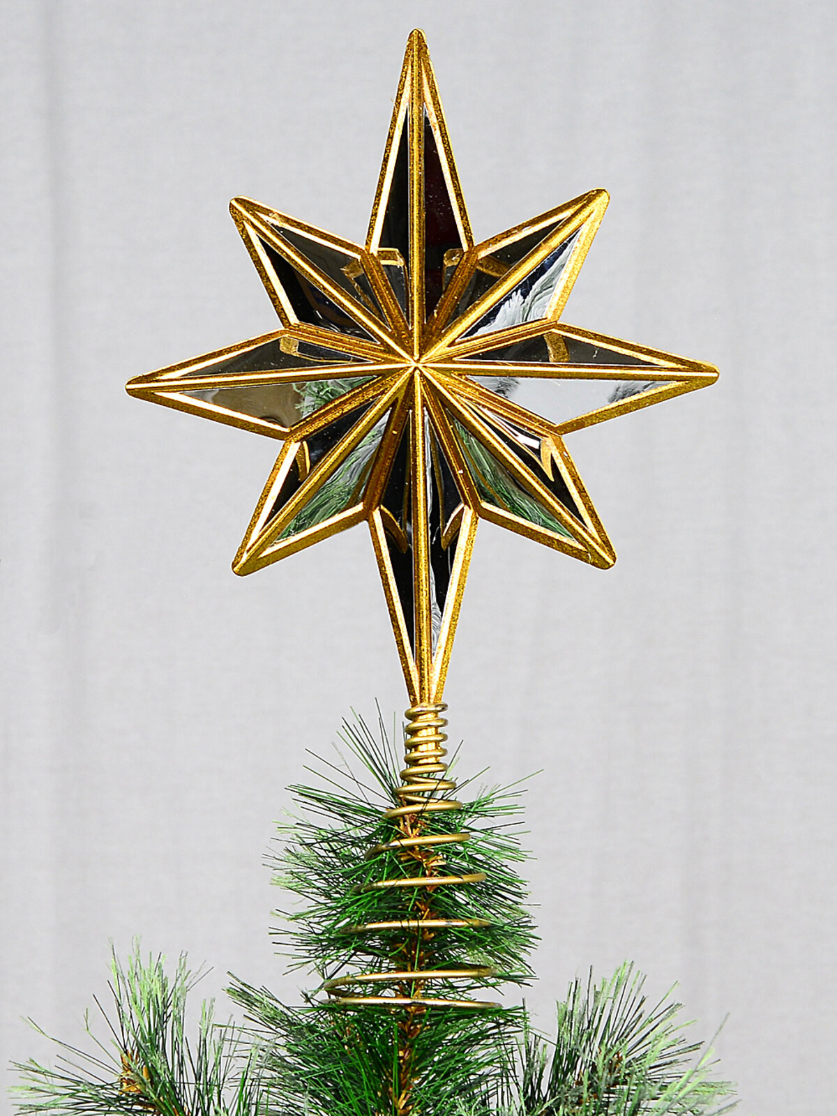 Dynamic Liquid Chrome & Gold Mirror Statement Star Tree Topper | 23cm