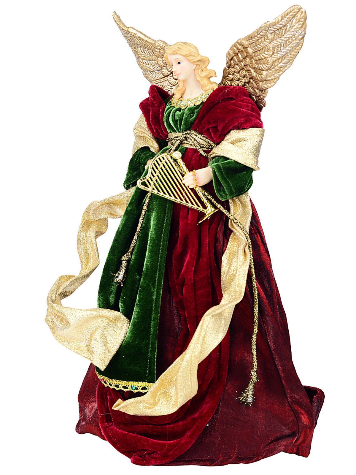 Heritage Crimson Red & Forest Green Grand Velvet Angel Tree Topper | 42cm — image 3